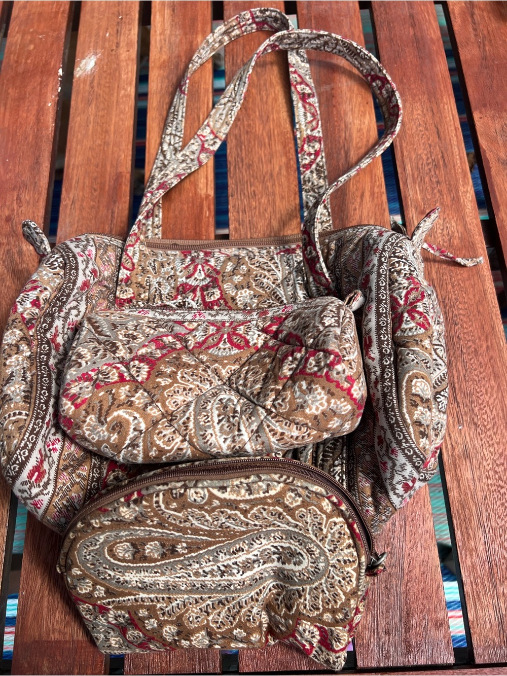 Pierre Deux bag bundle shoulder bag with two smaller cosmetic bags